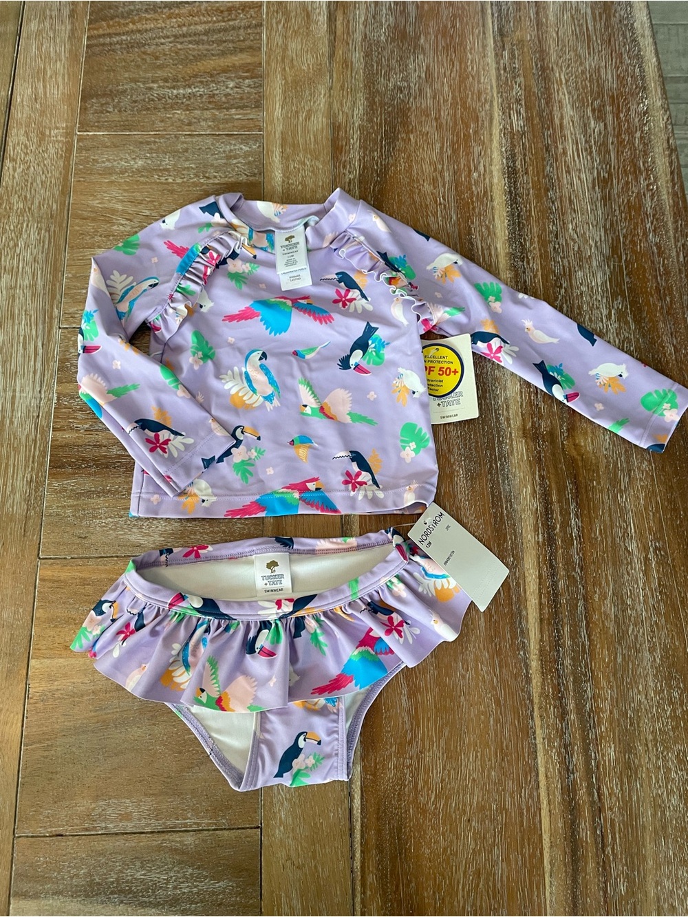 Tucker + Tate Lavender Tropical Bird Rashguard Swim Set